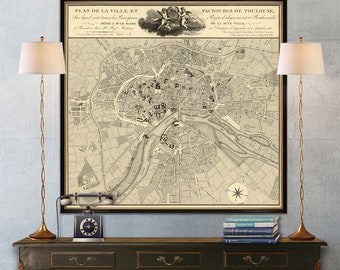 Map of Toulouse - Old map restored - Archival map print on canvas or paper