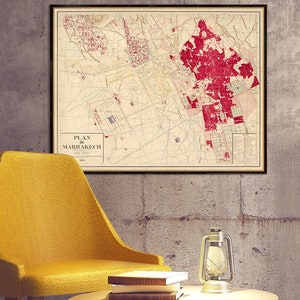 Vintage map of Marrakesh , vieille carte de Marrakech, wall map print on paper or canvas image 1