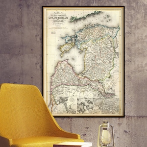 Alte Landkarte von Eastland und Livland - Landkarte von Estland und Lettland, Reproduktion auf Papier oder Leinwand