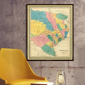 Texas map - Old map of Texas archival reproduction - Giclee fine print on coated paper or canvas