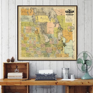 Carte du Manitoba - Ancienne carte du Manitoba (Canada) - Impression du plan de la ville - Impression giclée fine sur papier ou toile