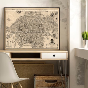 Impresión de mapa antiguo de París - Mapa de París - Mapa antiguo de París - Impresión de mapa de la ciudad - Impresión de archivo en papel o lienzo