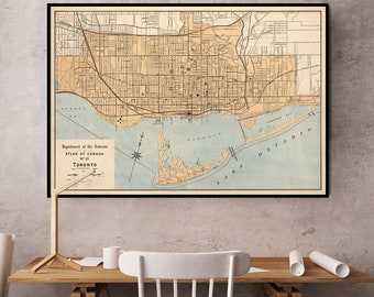 Map of Toronto - Fine archival print - Toronto map restored, wall map print on paper or canvas