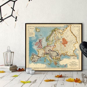 Old map of Europe - Giclee fine print -  Europe map archival reproduction on fine coated paper or matte canvas
