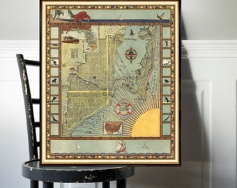 Old map of  Miami, large decorative Miami map, retro design map poster