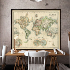 World map Old map of the world restored Wall maps World map archival print on paper or canvas image 1