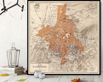 Athens map  - Old map of Athens - Fine archival print - Plan d'Athenes, available on paper or canvas