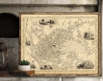 Exeter map - Old map of Exeter - Large wall map print on paper or canvas