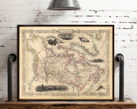 Old map of Canada - Vintage map reproduction - Giclee fine print on paper or canvas