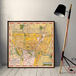 Carte de Winnipeg, ancienne impression de Winnipeg (Manitoba), carte historique restaurée