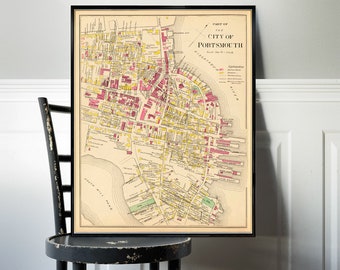 Map of Portsmouth  (NH)  - Vintage plan of Portsmouth - Old city map archival print on paper or canvas