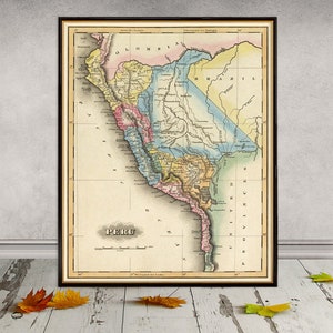 Mapa de Perú - Impresión de archivo de mapa antiguo de Perú, mapas antiguos restaurados, reproducción fina, regalo de arte de pared
