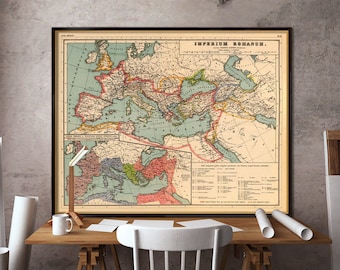 Europe map - Old map of Europe - Roman Empire map - Historic map  - Wall map giclee print, available on paper or canvas