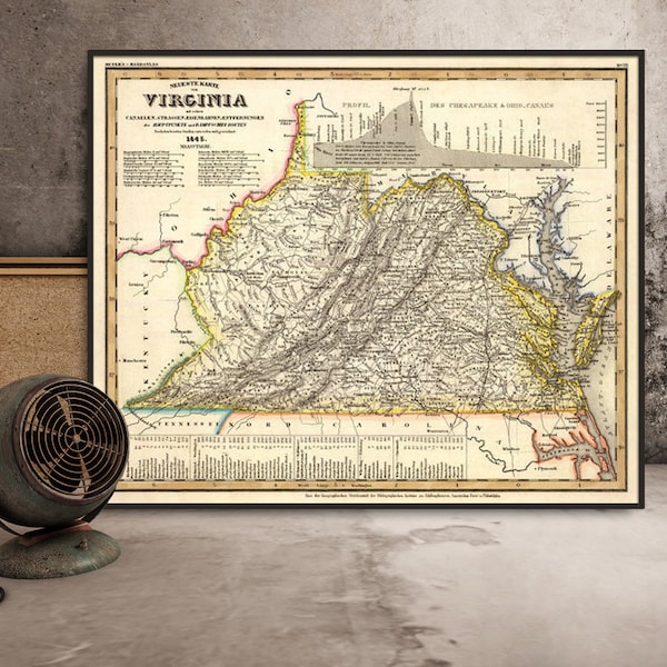 Virginia map - Old map restored - Map of Virginia archival reproduction on fine coated paper or canvas