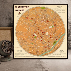 Map of Limoges - Vieille Carte de Limoges - Vintage map fine reproduction