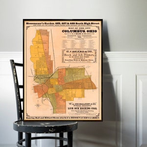 Old map of Columbus Ohio, decorative old city map print, house gift image 1