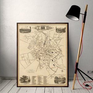 Ancienne carte de Norwich - Belle reproduction giclée sur toile ou papier