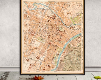 Torino map - Old city plan of Torino, Italy - Fine giclee wall map print on paper or canvas