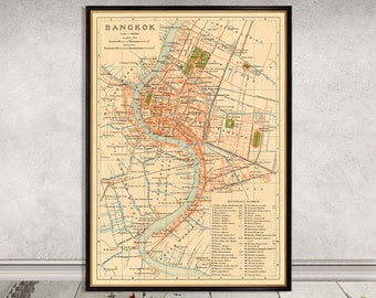 Bangkok map - Old map of Bangkok , Thailand  - Archival reproduction