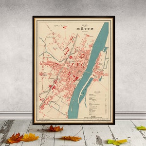 carte vintage de Mâcon - Plan de Mâcon , belle reproduction sur papier ou toile
