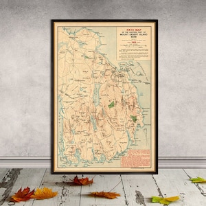 Ancienne carte de Mount Desert Island - Belle reproduction - Plan topographique