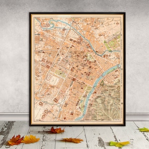 Carte de Turin - Plan de la vieille ville de Turin, Italie - Fine carte murale imprimée sur papier ou sur toile