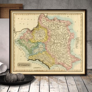 Carte de la Pologne - reproduction de l'ancienne carte de la Pologne - impression vintage de la carte de la Pologne sur papier ou toile