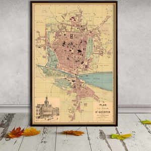 Saint Quentin map - Vintage map of Saint Quentin , fine print