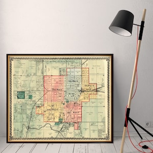 Decatur map Map of Decatur Illinois and vicinity Archival print on paper or canvas image 1