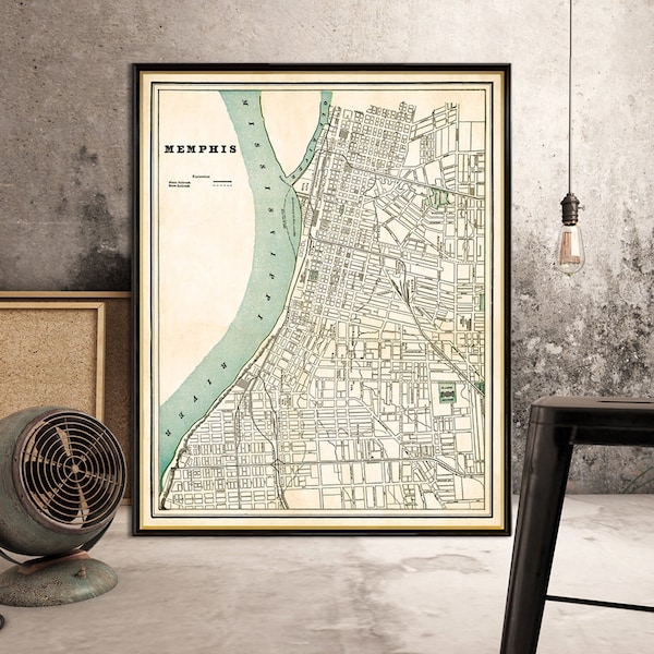 Vintage map of Memphis, The Home of Blues poster, two versions available, printed on paper or canvas