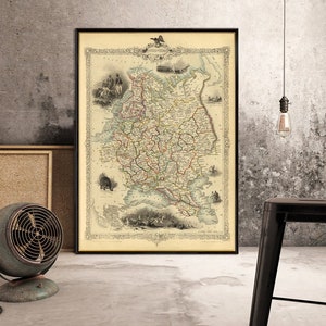 Kaart van Rusland (Europees deel) - kaart van Finland - kleine lettertjes van historische kaart op papier of canvas