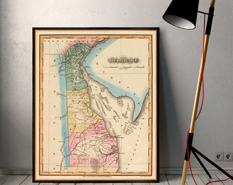 Map of Delaware - Old  Delaware map  reproductio on fine coated paper or matte canvas