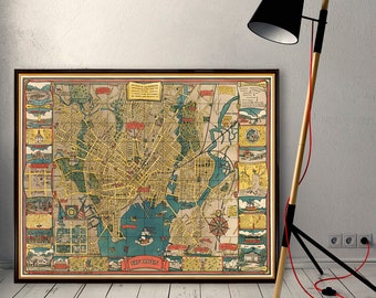 Map of New Haven (Connecticut) - Illustrated map - New Haven pictorial map - Fine reproduction on paper or canvas