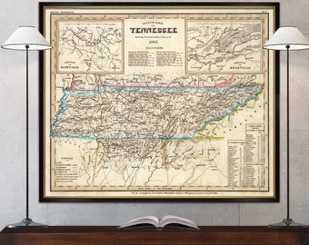 Tennessee map - Vintage map of Tennessee fine print on paper or canvas