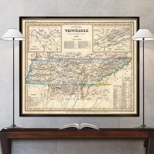 Mapa de Tennessee - Mapa antiguo de Tennessee, impresión fina en papel o lienzo