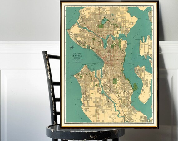 Old map of Seattle - Antique map - Vintage map -  Seattle map fine print - Large map on paper or canvas