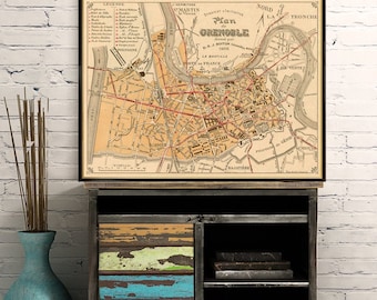 Vintage map of Grenoble - Plan de Grenoble - Old city plan print on paper or canvas