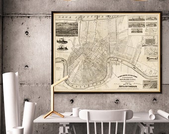 Map of New Orleans - The World's Industrial & Cotton Exposition -  Large map print on paper or canvas