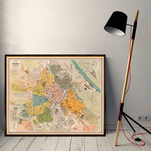 Wien Karte - Alter Stadtplan von Wien - Fine giclle Druck - Wien Karte wahlweise auf Papier oder Leinwand
