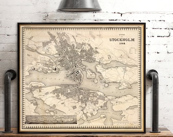 Stockholm map - Historical map - Wall map of Stockholm - Fine print on paper or canvas