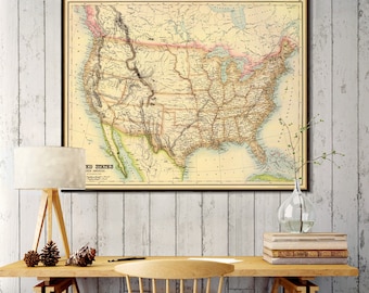 Map of USA -  Giclee archival print - USA map - Fine print - Wall map, available on canvas or paper