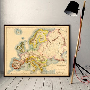 Vintage Landkarte Europa - Antike Landkarte Europa - Feiner Druck auf mattem Papier oder Leinwand