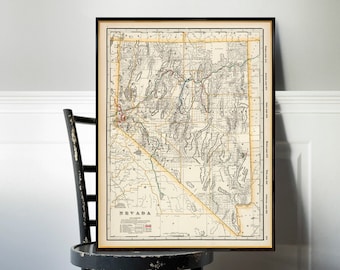 Nevada map - Large old map of Nevada from 1901, fine print on paper or canvas