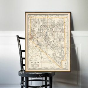 Nevada map Large old map of Nevada from 1901, fine print on paper or canvas image 1