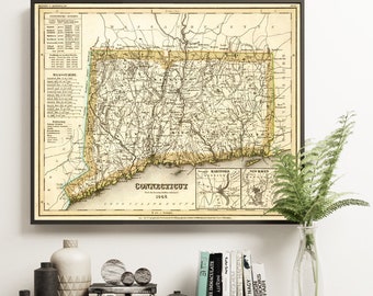 Old map of Connecticut - Large vintage map for home decoration, print on paper or canvas