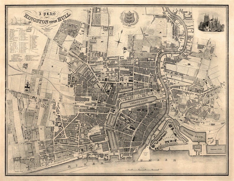 Kingston Upon Hull Map Fine Archival Print on Matte Canvas Etsy