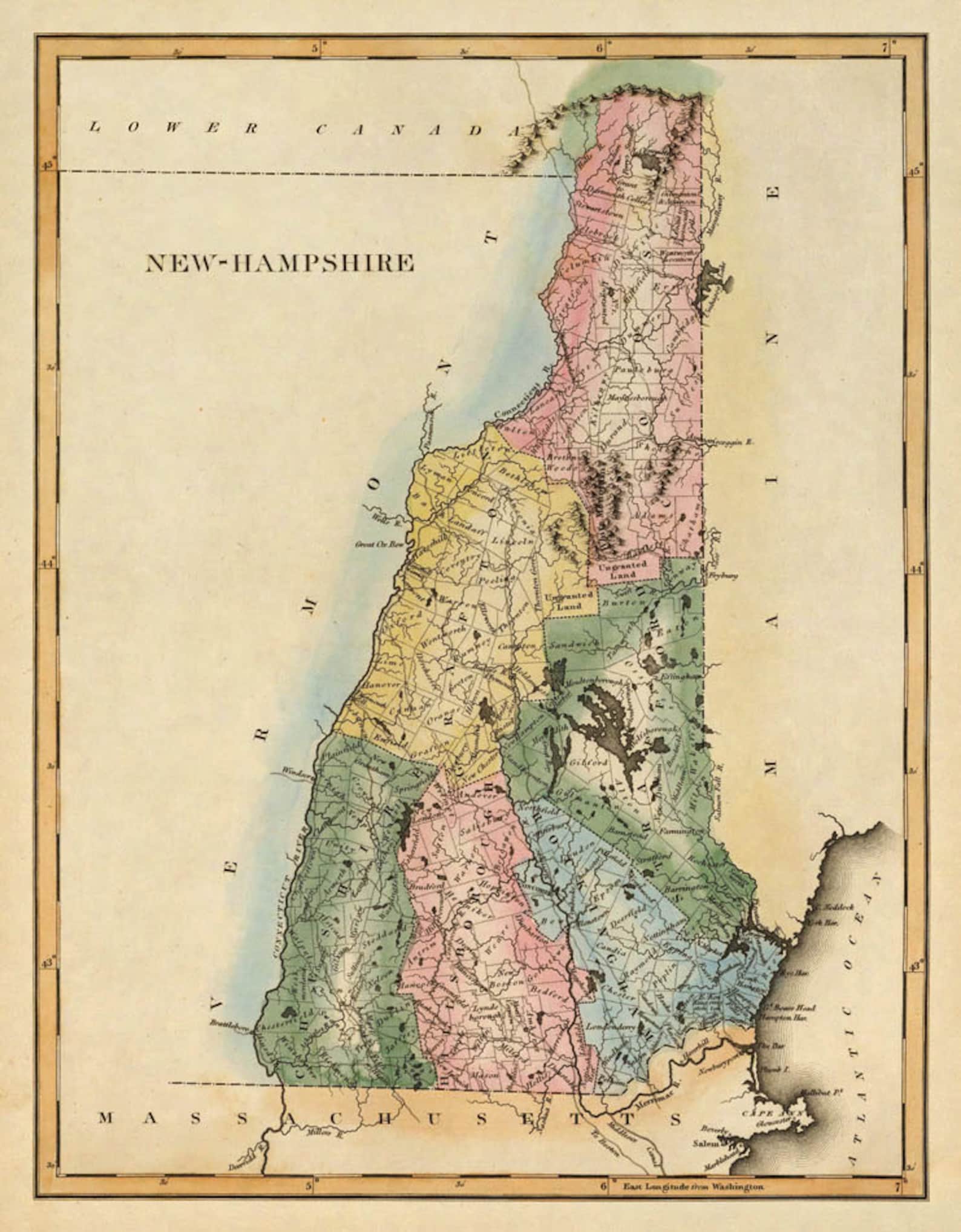 New Hampshire Map Old Map of New Hampshire Print on Paper or Etsy