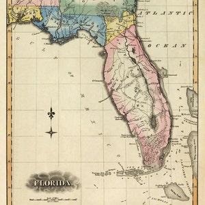 Map of Florida, a wonderful reproduction of Florida map, available on paper or canvas image 2