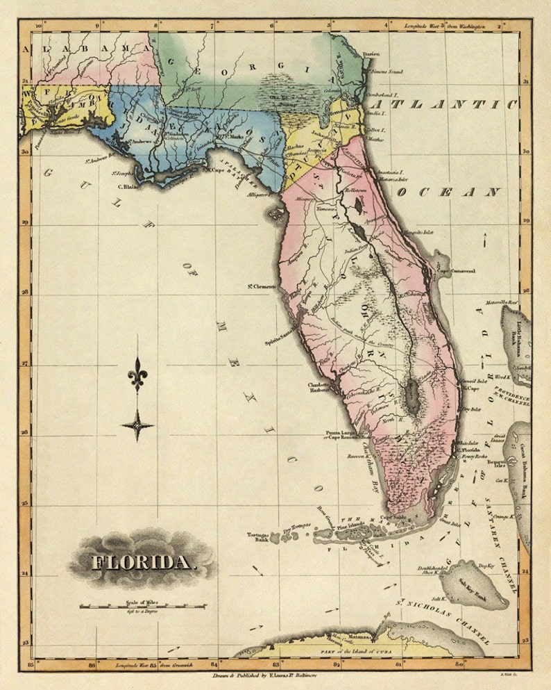 Map of Florida, a wonderful reproduction of Florida map, available on paper or canvas image 2