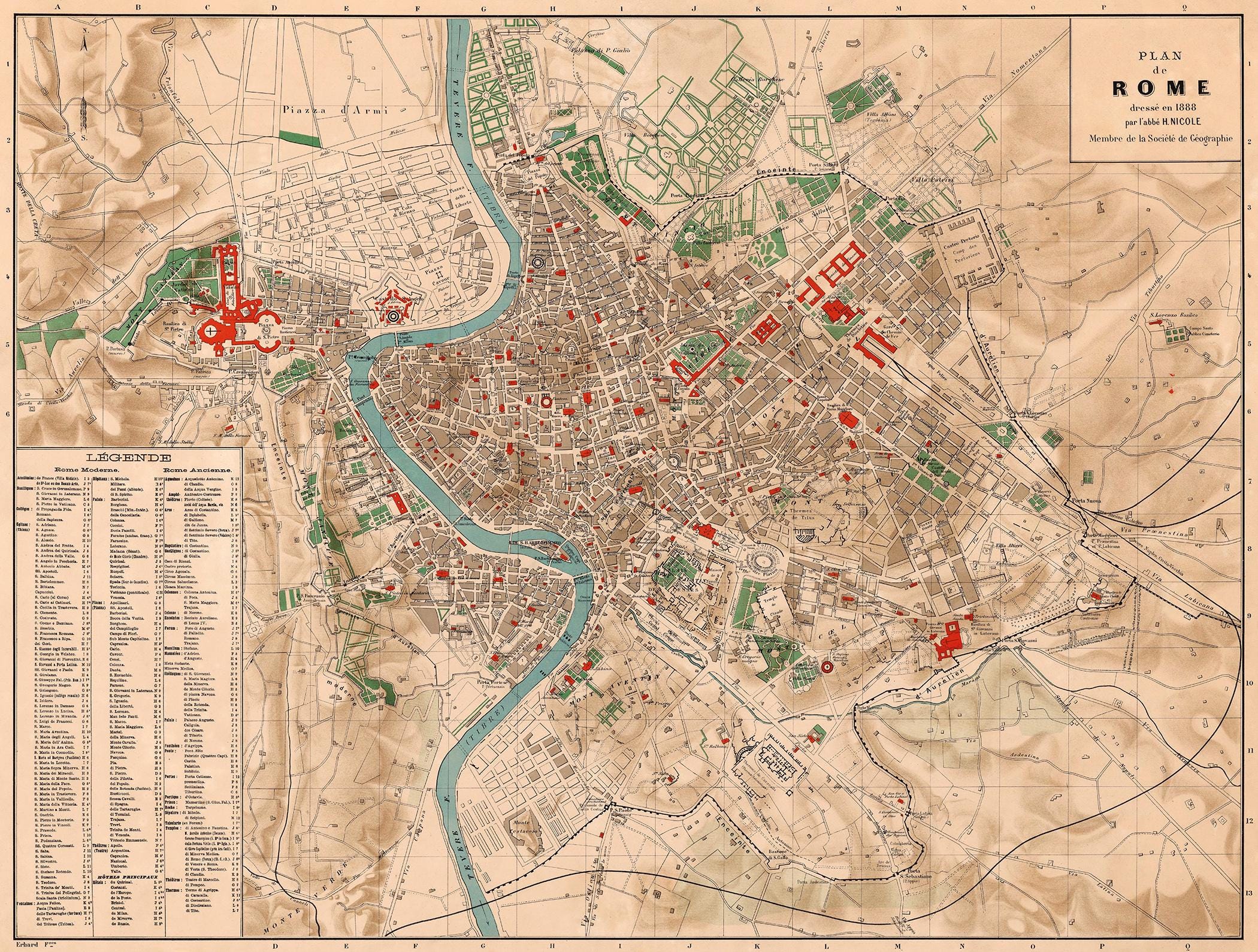 Rome Map - Historical Map of Rome - Large Wall Map - Fine Reproduction ...